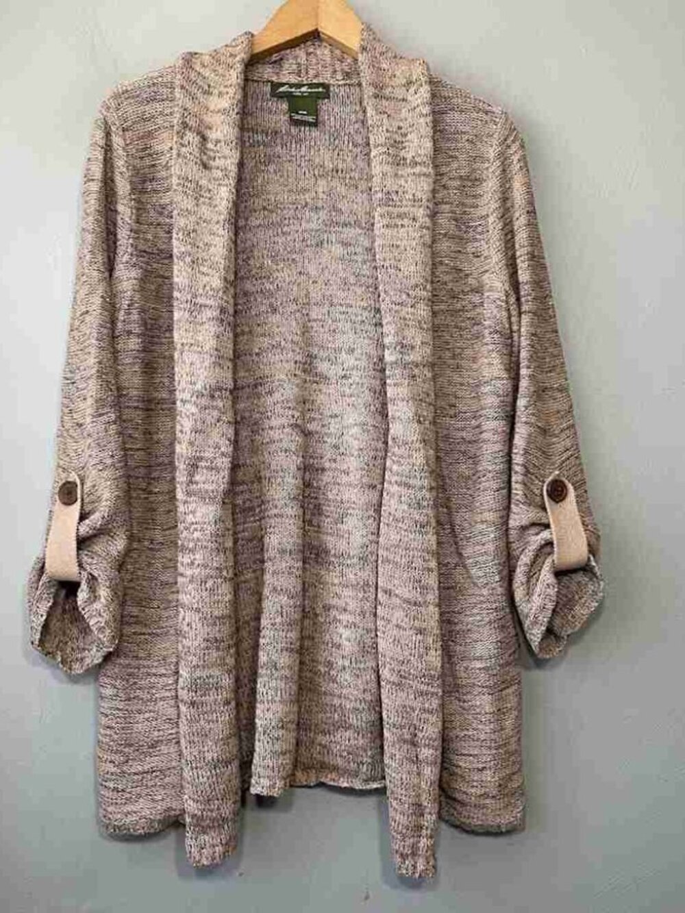 Eddie Bauer Cardigan Size Medium Tan Open Front Sweater Heritage Minimalist Boho